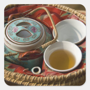 Adesivo Quadrado China, Hong Kong. Bule chinês tradicional & 3