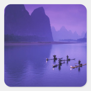 Adesivo Quadrado China, Rio Li. Pescadores de corormorões.