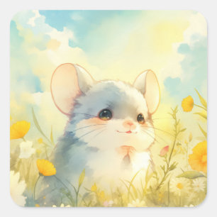 Adesivo Quadrado Chinchilla Joyful Vislumbre de Flores Selvagens
