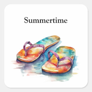 Adesivo Quadrado chinelos coloridos com cores aquáticas personalizá