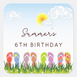 Adesivo Quadrado Chinelos Coloridos Divertidos Na Festa de aniversá