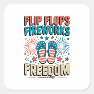 Adesivo Quadrado Chinelos, fogos de artifício, Liberdade - Verão Pa