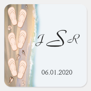 Adesivo Quadrado Chinelos no Sticker do Monograma de Praia