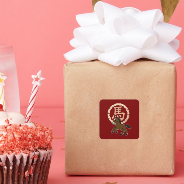 Adesivo Quadrado Chinese Lunar Year of the Horse with Golden Zodiac (Festa)