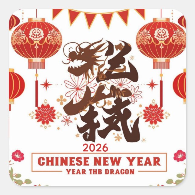 Adesivo Quadrado Chinese new year 2026 year of the dragon  (Frente)