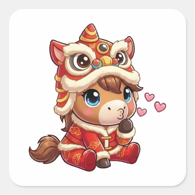 Adesivo Quadrado Chinese New Year Horse 2026 Zodiac (Frente)