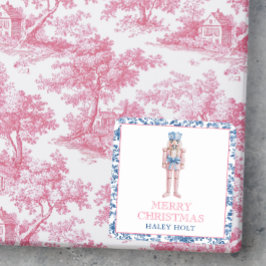 Adesivo Quadrado Chinoiserie Azul e Rosa Nutcracker de Natal