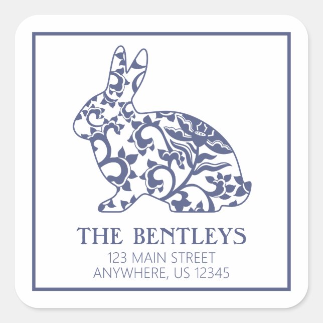 Adesivo Quadrado Chinoiserie Bunny Rabbit Devolver Rótulos de Ender (Frente)