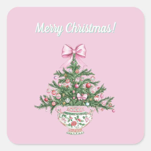 Adesivo Quadrado Chinoiserie Design Christmas Sticker (Frente)