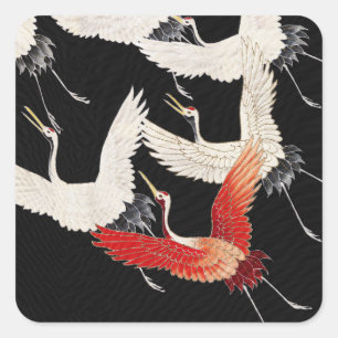 Adesivo Quadrado Chinoiserie Grou Voador Zen Kimono Minimalista Art