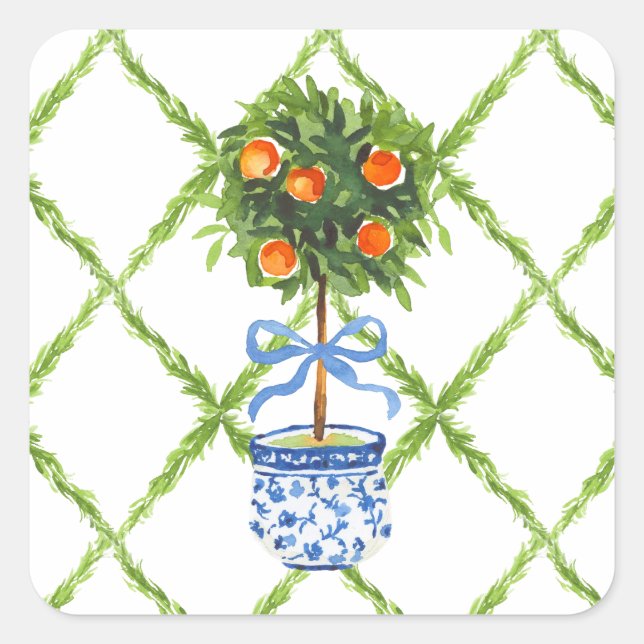 Adesivo Quadrado Chinoiserie Orange Citrus Topiary (Frente)