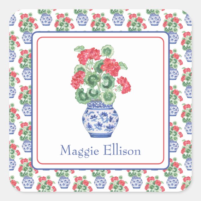 Adesivo Quadrado Chinoiserie Vase dos Alemães Vermelhos (Frente)