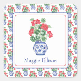 Adesivo Quadrado Chinoiserie Vase dos Alemães Vermelhos