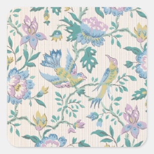 Adesivo Quadrado Chinoiserie Vintage Pássaro Floral Padrão Pastel