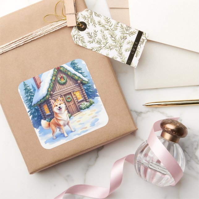 Adesivo Quadrado Chinook Rustic Log Cabin Christmas Art (Presentear)