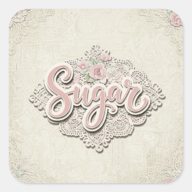 Adesivo Quadrado Chique. Açúcar, por Natasha Us (Frente)
