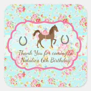 Adesivo Quadrado Chique Cowgirl Floral Pony Favor Tag Sticker