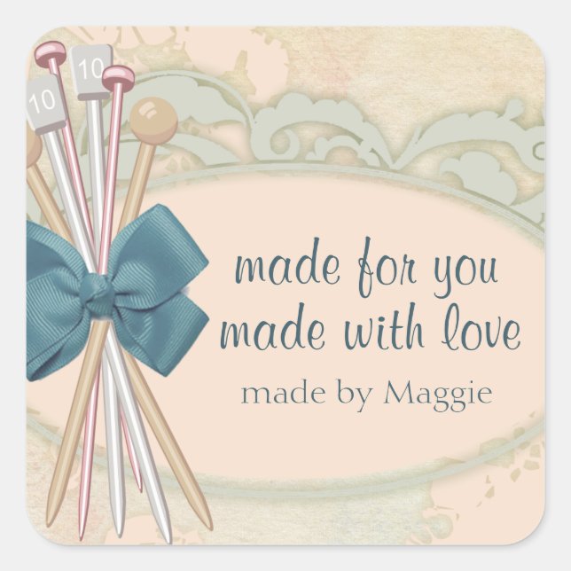 Adesivo Quadrado Chique tricotando agulhas arco local (Frente)