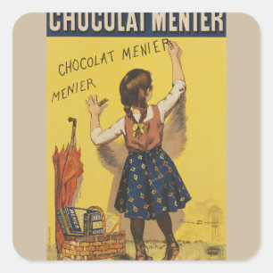 Adesivo Quadrado Chocolat Menier Little Girl Escrevendo