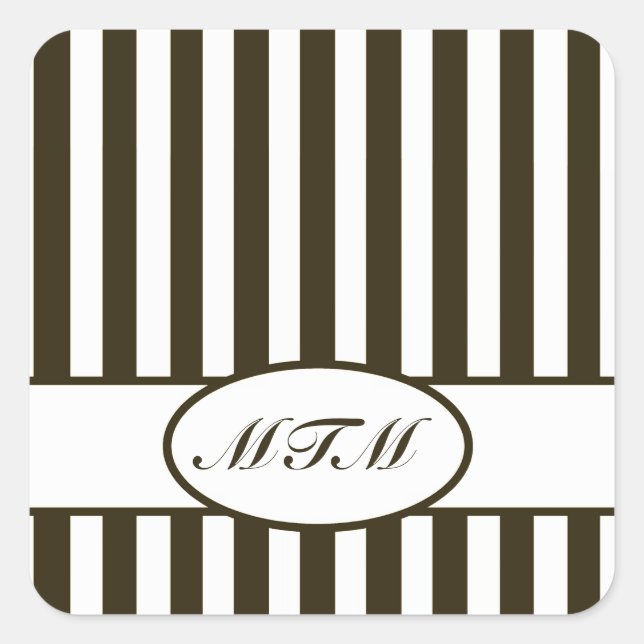 Adesivo Quadrado Chocolate Autumnal Stripes com monograma (Frente)