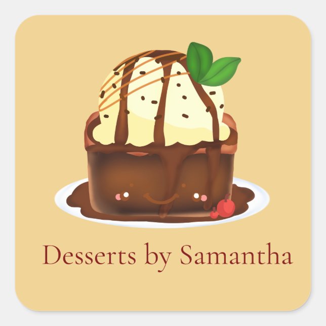 Adesivo Quadrado Chocolate Brownie With Vanilla Ice Cream (Frente)