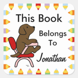 Adesivo Quadrado Chocolate Labrador Estudante 1 Cartoon