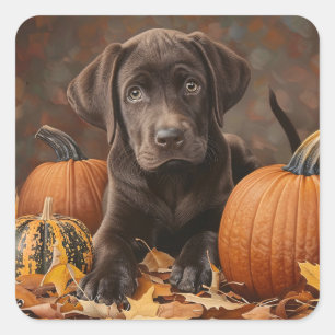Adesivo Quadrado Chocolate Labrador Retriever Autumn