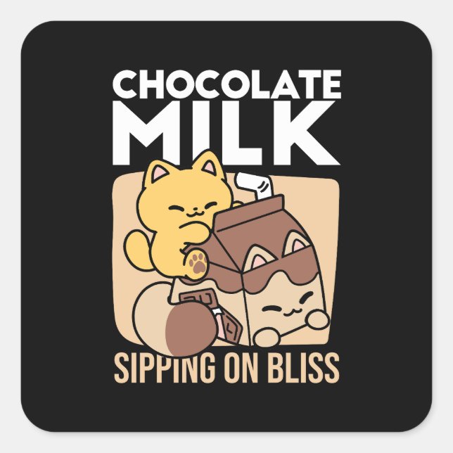 Adesivo Quadrado Chocolate Milk Sipping on Bliss – Kawaii Cat Food  (Frente)