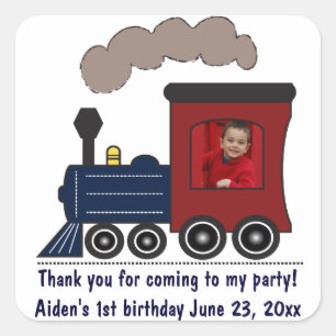 Adesivo Quadrado Choo Choo Train Birthday Stickers