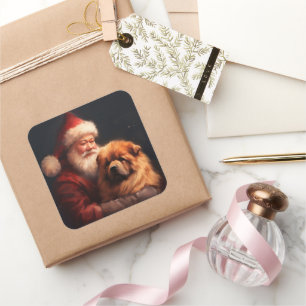 Adesivo Quadrado Chow Chow Com Papai Noel Natal Festivo