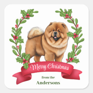 Adesivo Quadrado Chow Chow Dog Holly Banner Natal