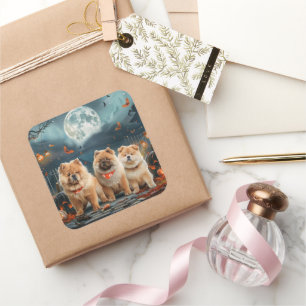 Adesivo Quadrado Chow Chow Halloween Spooky