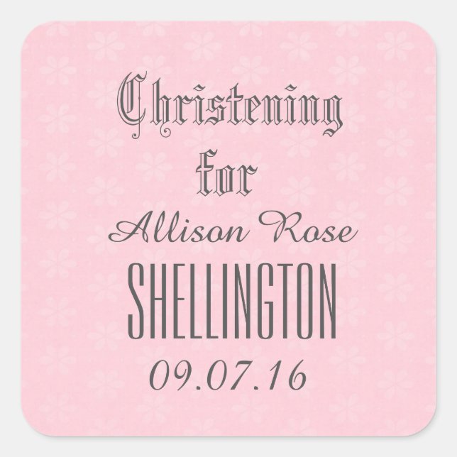 Adesivo Quadrado Christening for Girl PINK Tiny Flowers V04 (Frente)