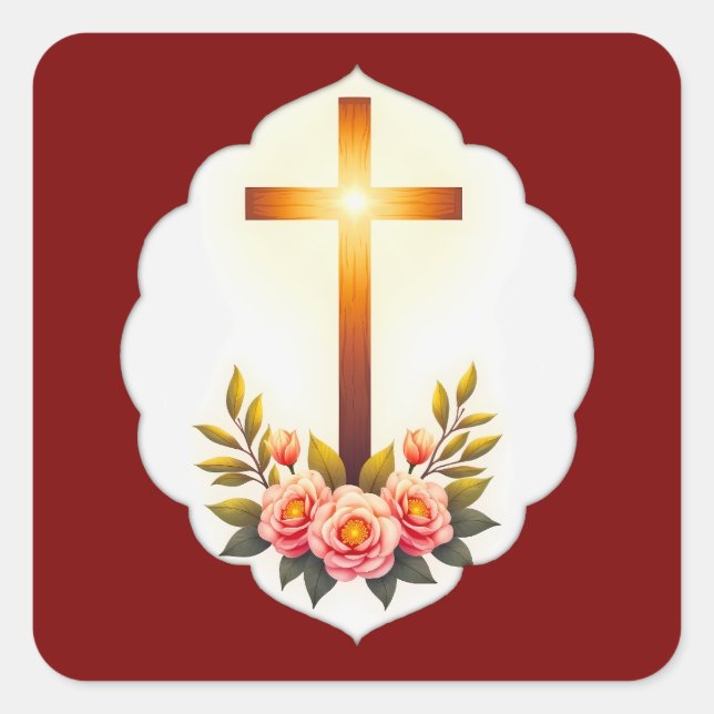 Adesivo Quadrado Christian Easter Cross with Flowers – Autocolante (Frente)