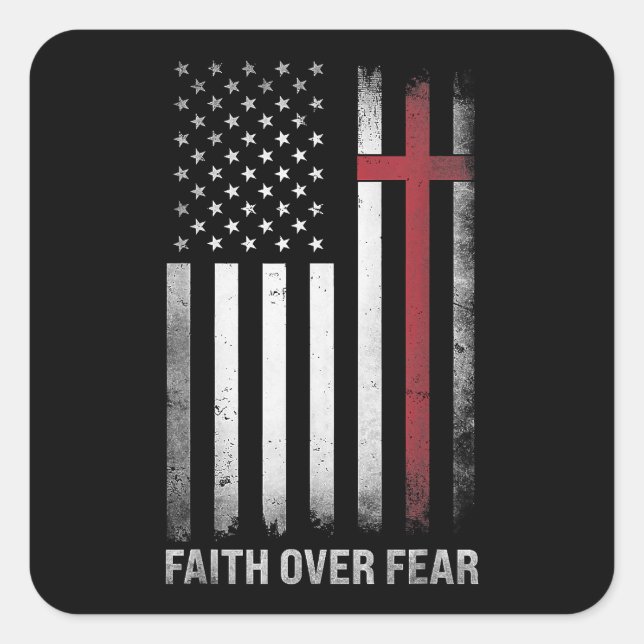 Adesivo Quadrado Christian EUA Flag American Cristo Faith Over F (Frente)