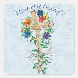 Adesivo Quadrado Christian Floral Cross