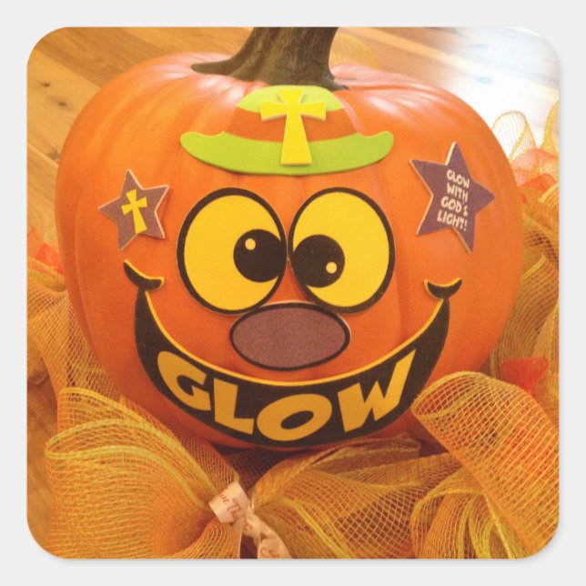 Adesivo Quadrado Christian Glow Happy Halloween Pumpkin Stickers (Frente)