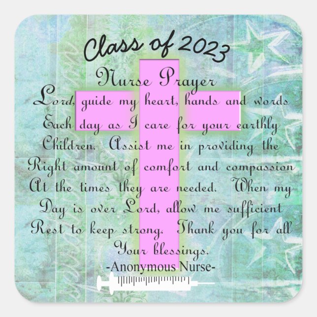 Adesivo Quadrado Christian Nurse Prayer Classe 2023 Sticker Quadrad (Frente)