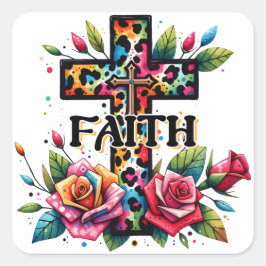 Adesivo Quadrado Christian Rainbow Faith Cross