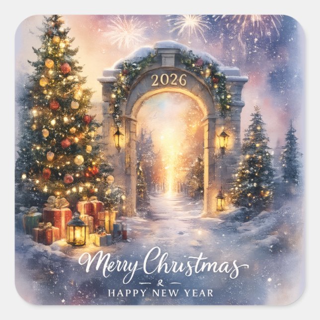Adesivo Quadrado Christmas 2026 Winter Gateway Festive Holiday Art (Frente)