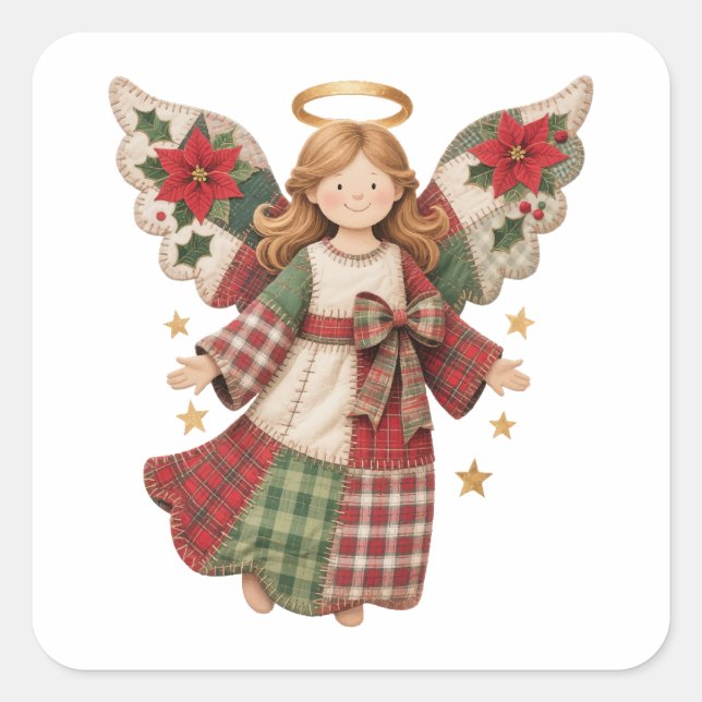 Adesivo Quadrado Christmas Angel with Golden Stars (Frente)