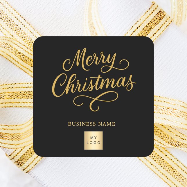 Adesivo Quadrado Christmas black gold business logo (Criador carregado)