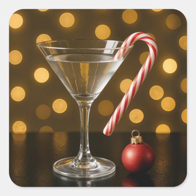 Adesivo Quadrado Christmas Candy Cane On a Martini Glass (Frente)