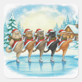 Adesivo Quadrado Christmas Cat Skaters, Stickers