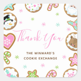Adesivo Quadrado Christmas Cookie Exchange Party Pink Thank You
