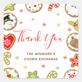 Adesivo Quadrado Christmas Cookie Exchange Party Red Thank You
