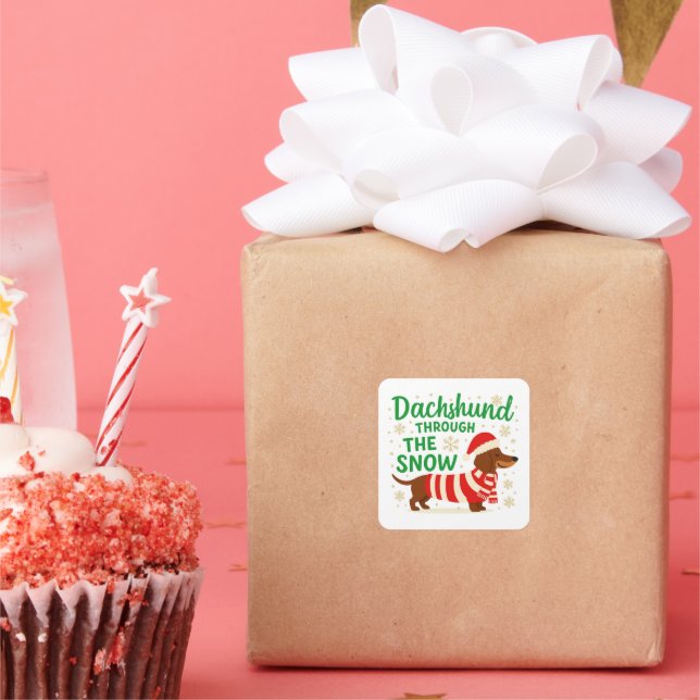 Adesivo Quadrado Christmas Dachshund Square Sticker (Festa)