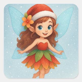 Adesivo Quadrado Christmas Fairy ,Cute Winter Fairy Holiday