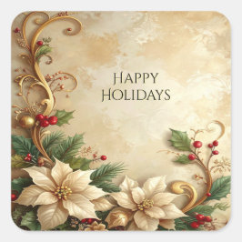 Adesivo Quadrado Christmas Floral Holiday Sticker