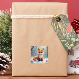 Adesivo Quadrado Christmas Fox in Snow